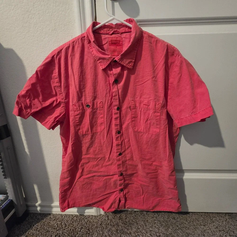 Levis Mens Salmon Pink Short Sleeve Button Down Modern Fit Shirt Size L